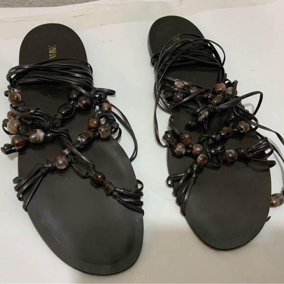 Zara Tied Flat Sandals with Stones size 41 - Picture 4 of 5